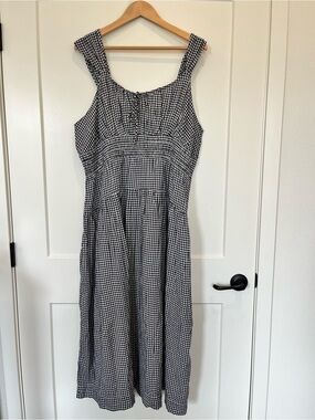 Lucky Brand Cotton NavyWhite Gingham Milkmaid Smocked Cottagecore Maxi Dress XXL